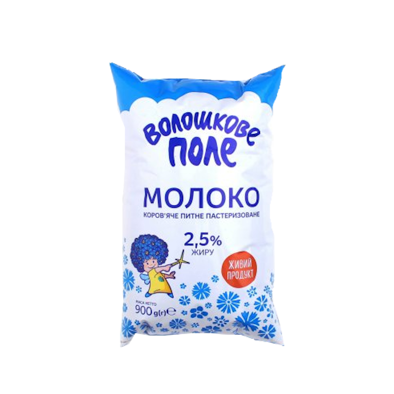 Молоко коров'яче ВОЛОШКОВЕ ПОЛЕ, пастеризоване, 2,5%, 900г
